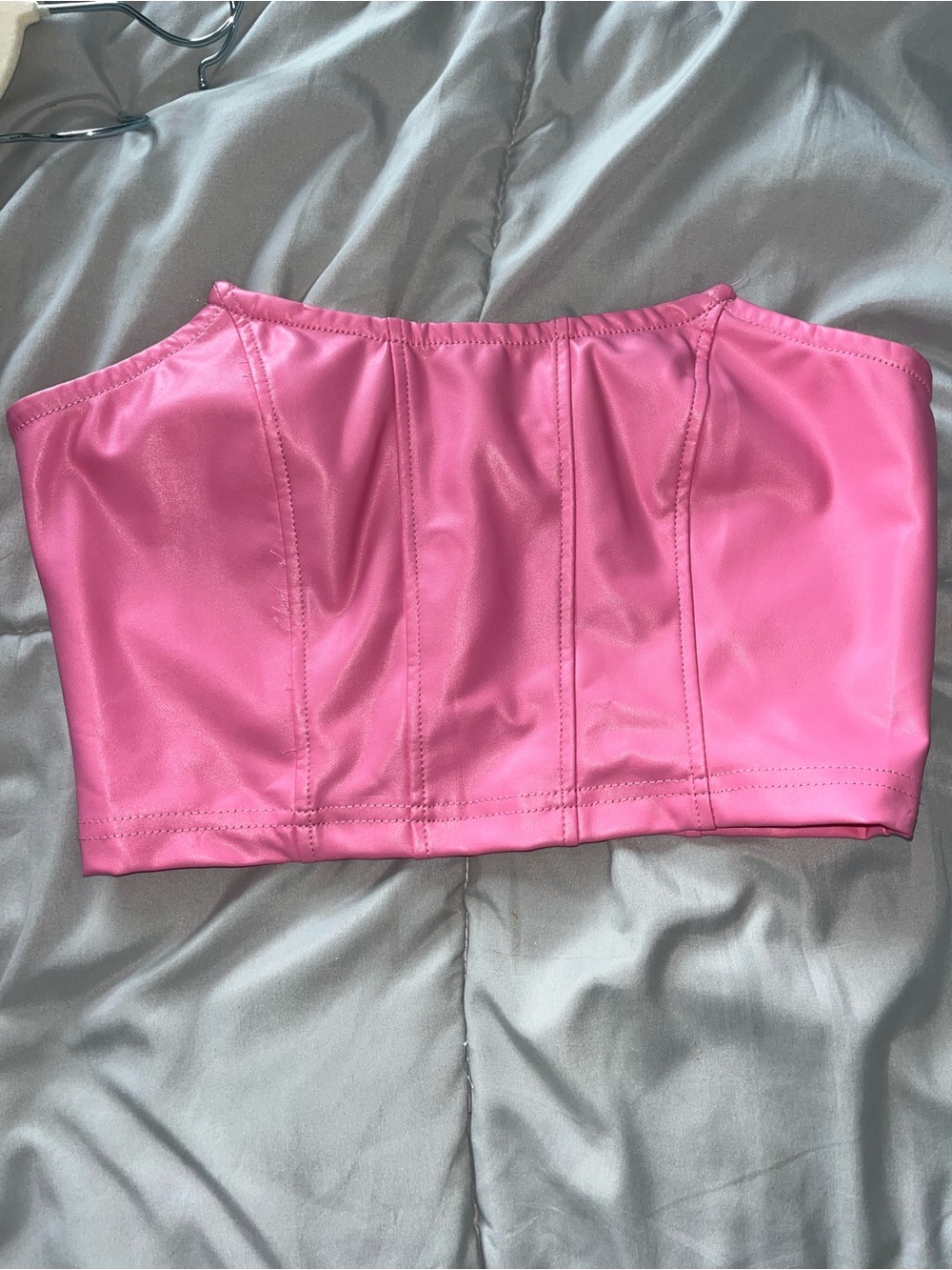 SHEIN Pink Faux Leather Strapless Corset Tube Top